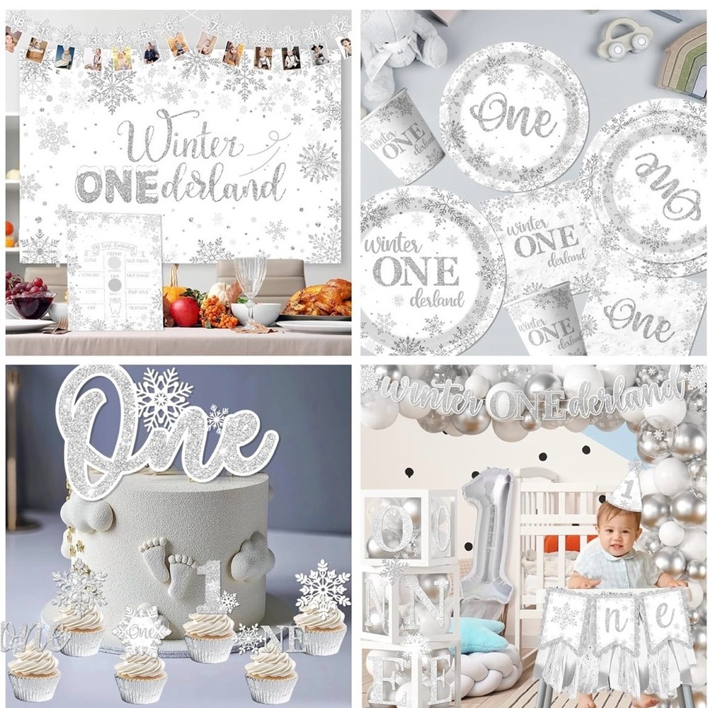 ❄️ Winter ONEderland 1st Birthday Party Set – Silver Snowflake Theme – Full Kit - Picture 3 of 6